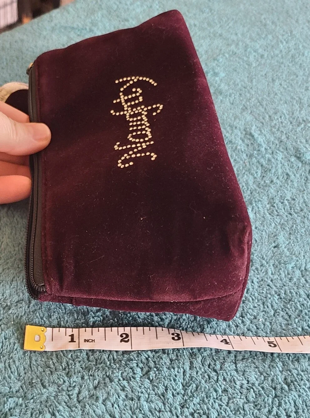Velvet 'Naughty' Wristlet Cosmetic Pouch with Heart Charm - Burgundy